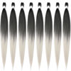 Picture of 8 Packs Pre Stretched Braiding Hair, 48 Inch Braiding Hair Pre Stretched Yaki Texture, Hot Water Setting, Easy To Install Professional Synthetic Ombre Braiding Hair(1B/Silver)