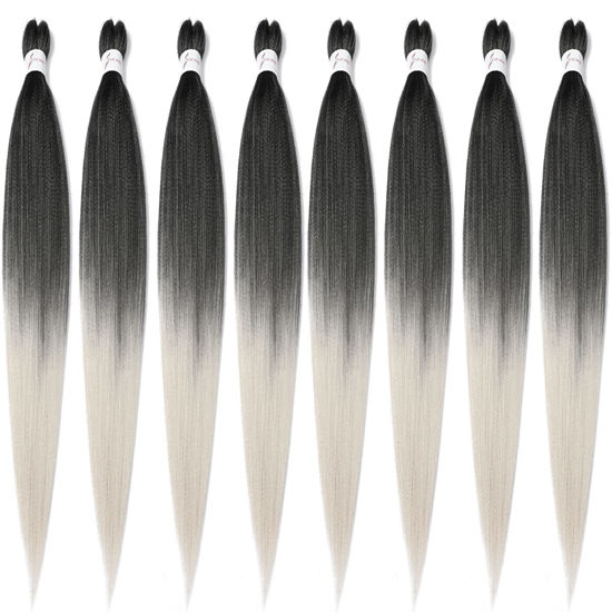 Picture of 8 Packs Pre Stretched Braiding Hair, 48 Inch Braiding Hair Pre Stretched Yaki Texture, Hot Water Setting, Easy To Install Professional Synthetic Ombre Braiding Hair(1B/Silver)