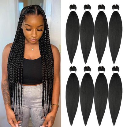 Picture of Braiding Hair Pre Stretched 24 inch 8 Packs Natural Black Easy Braid Synthetic Professional Soft Yaki Texture,No Itch, Hot Water Setting Hair Extensions for Braids (24in,1B#)