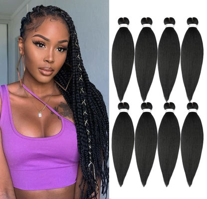 Picture of Braiding Hair pre stretched 20 Inch 8 Packs Prestretched Braiding Hair Extensions For Braids Easy Braid Synthetic Professional Soft Yaki Texture,No Itch(20in,1b#)