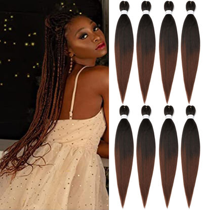Picture of Ubeleco 8 Packs Pre-stretched Braiding Hair,36 Inch Ombre Braiding Hair Professional Soft Yaki Texture,No Itch, Hot Water Setting Hair Extensions for Braids (36in,1B/30)