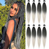 Picture of 8 Packs Pre Stretched Braiding Hair, 36 Inch Braiding Hair Pre Stretched Yaki Texture, Hot Water Setting, Easy To Install Professional Synthetic Ombre Braiding Hair(1B/Silver)