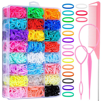 Picture of 2000 Pcs Elastic Hair Rubber Bands for Girls, 24 Colors Small Girl Hair Ties Baby Hair Ties Elastic Rubber Bands with Hair Loop Styling Tool Hair Accessories for Toddler Baby Girl Hair