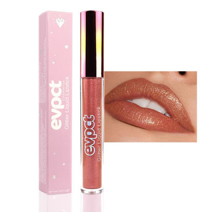 Picture of evpct 1Pcs Bronze Gold Matte to Glitter Liquid Lipstick Lip Set Kit, Long Lasting Matte Diamond Glitter Lipstick Waterproof, Colorful Sparkly Glossy Metallic Shimmer Sparkle Lip Gloss for Women 05#