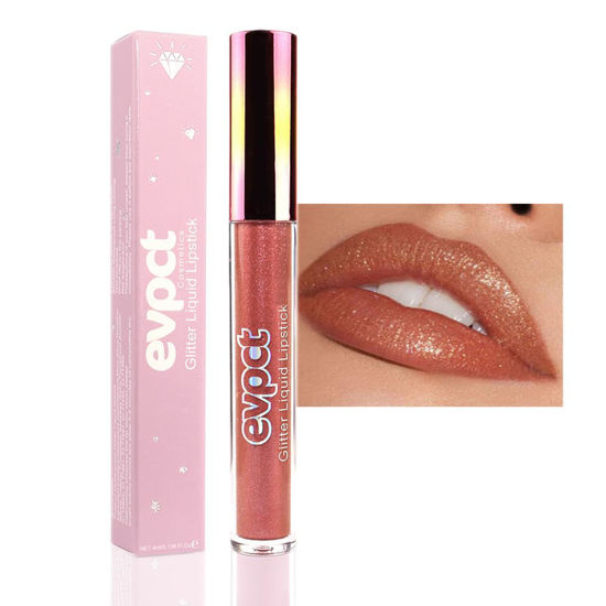 Picture of evpct 1Pcs Bronze Gold Matte to Glitter Liquid Lipstick Lip Set Kit, Long Lasting Matte Diamond Glitter Lipstick Waterproof, Colorful Sparkly Glossy Metallic Shimmer Sparkle Lip Gloss for Women 05#