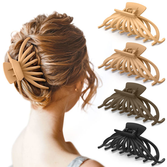Picture of OPAUL Hair Clips for Thick Hair, 4 Pack - Extra Large Hair Claw Clips for Women, 4.75" Hair Accessories for Women Girls Gifts, Neutral 4 Colors: Blonde, Caramel, Chestnut, Black