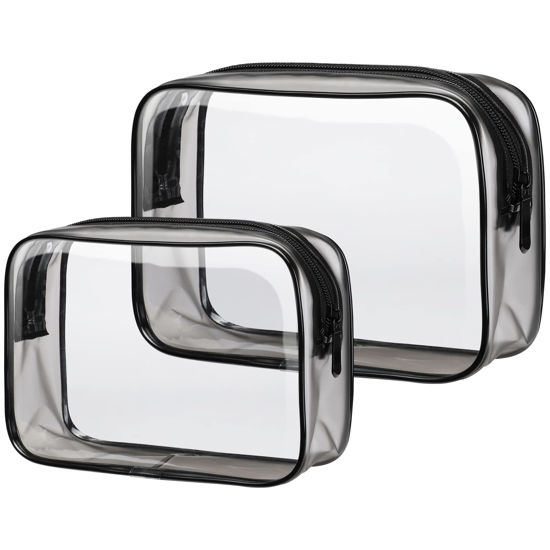Picture of PACKISM TSA Approved Toiletry Bags - 2 Pack Clear Toiletry Bags Clear Travels Bags for toiletries, Clear Cosmetic Bags with Zipper Carry on Toiletry Bag Airport Airline Compliant Bag, Black