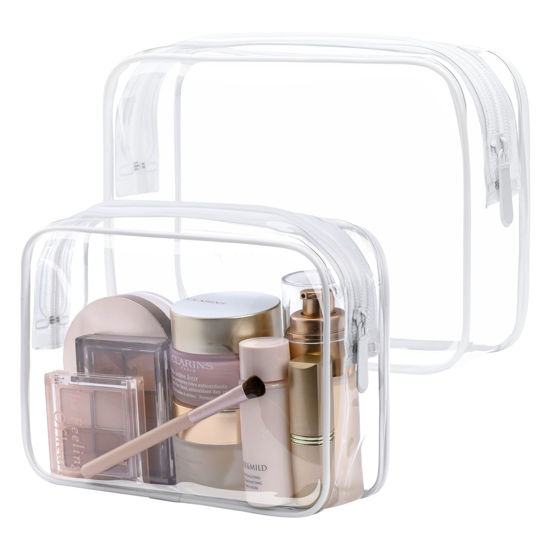 Picture of PACKISM TSA Approved Toiletry Bag - Clear Makeup Bags in 2 Size, Durable with Supporting Frame, Perfect for Travel Essentials, Carry-on Airport Airline Compliant Bag, White