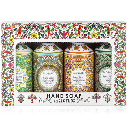 Picture of Mosaic Liquid Hand Soap / Wash Gift Set, Ideal Bathroom Kitchen Hand Soap Set , Olive Oil + Coconut & Hibiscus + Gardenia + Orange Blossom, 4 x 24.6 fl oz Each Liquid Soap Bottle