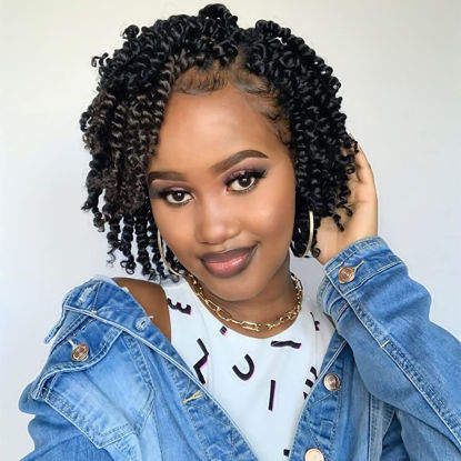 Picture of The BOHOBABE Pre-twisted Passion Twist Crochet Hair 6 Inch Short Pre-looped Crochet Passion Twist Braiding Hair 8 Packs (1#) 1#(Jet Black)