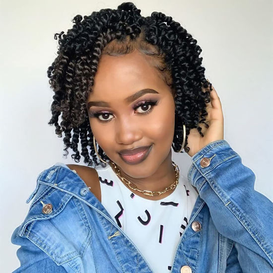 Picture of The BOHOBABE Pre-twisted Passion Twist Crochet Hair 6 Inch Short Pre-looped Crochet Passion Twist Braiding Hair 8 Packs (1#) 1#(Jet Black)