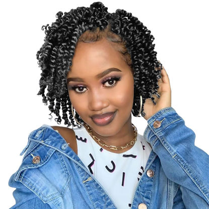 Picture of The BOHOBABE Pre-twisted Passion Twist Crochet Hair 6 Inch Short Pre-looped Crochet Passion Twist Braiding Hair 8 Packs (2#) 2#(Off Black)