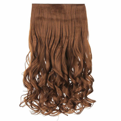 Picture of REECHO 20" 1-Pack 3/4 Full Head Curly Wave Clips in on Synthetic Hair Extensions HE008 Hairpieces for Women 5 Clips 4.5 Oz per Piece - Linen