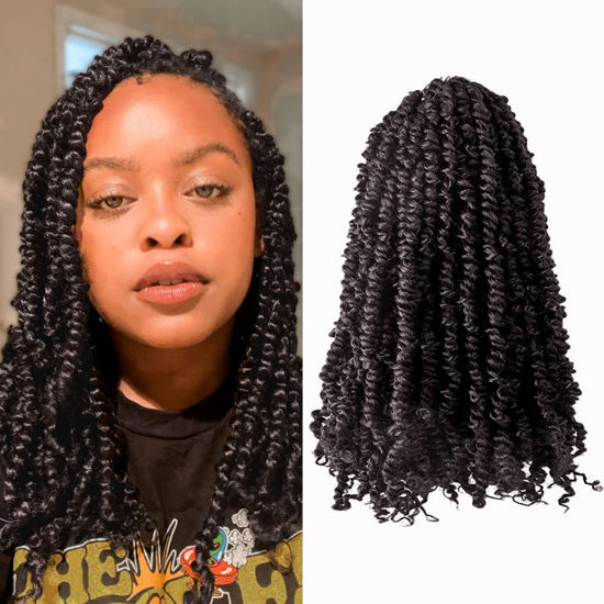 Picture of The BOHOBABE Pre-twisted Passion Twist Crochet Hair 14 Inch Short Brown Pre-looped Crochet Passion Twist Braiding Hair 8 Packs (4#)