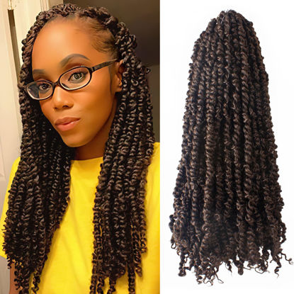 Picture of The BOHOBABE Pre-twisted Passion Twist Crochet Hair 16 Inch Brown Pre-looped Crochet Passion Twist Braiding Hair 8 Packs Soft Bohemian Twists (4#)