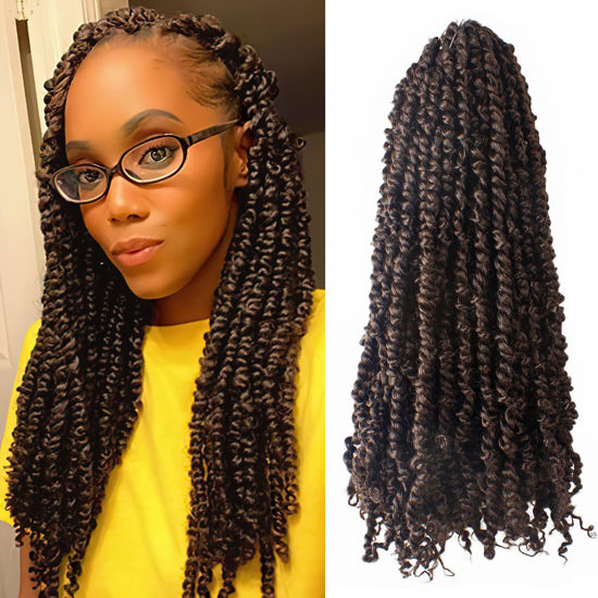 Picture of The BOHOBABE Pre-twisted Passion Twist Crochet Hair 16 Inch Brown Pre-looped Crochet Passion Twist Braiding Hair 8 Packs Soft Bohemian Twists (4#)