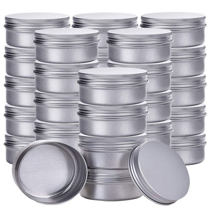 Picture of Hulless 2 Ounce Aluminum Tin Jar Refillable Containers 60 ml Aluminum Screw Lid Round Tin Container Bottle for Cosmetic,Lip Balm, Cream, 50 Pack