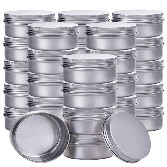 Picture of Hulless 2 Ounce Aluminum Tin Jar Refillable Containers 60 ml Aluminum Screw Lid Round Tin Container Bottle for Cosmetic,Lip Balm, Cream, 50 Pack