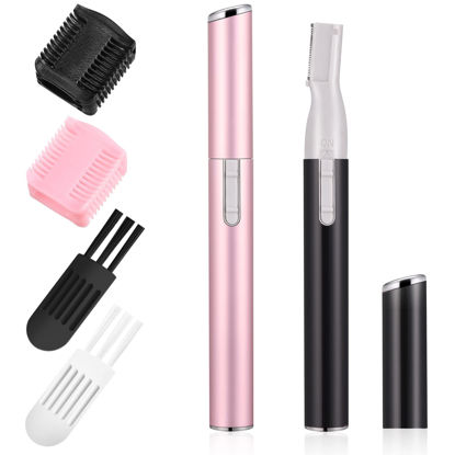 Picture of Chumia 2 Pcs Electric Eyebrow Trimmer Women Precision Face Razors Mini Shaver with Comb Christmas Women Gift Battery Operated Personal Epilator for Face Neck Fuzz Lips Leg(Pink, Black)