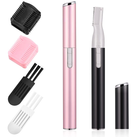Picture of Chumia 2 Pcs Electric Eyebrow Trimmer Women Precision Face Razors Mini Shaver with Comb Christmas Women Gift Battery Operated Personal Epilator for Face Neck Fuzz Lips Leg(Pink, Black)