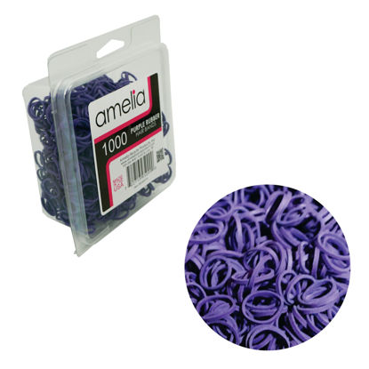 Picture of Amelia Beauty | 1000 Count 1/2" Rubber Bands | Premium US Made Rubber Hair Ties | Ideal for Ponytails, Braids & Beards | Strong All Day Hold | Convenient Re-closable Container | Purple
