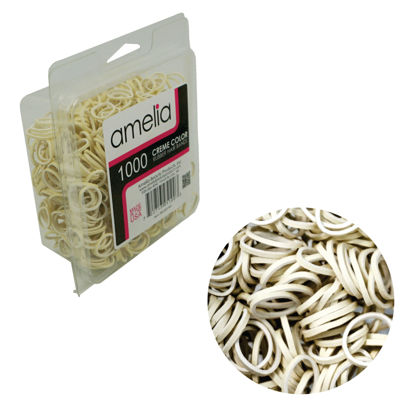 Picture of Amelia Beauty | 1000 Count 1/2" Rubber Bands | Premium US Made Rubber Hair Ties | Ideal for Ponytails, Braids & Beards | Strong All Day Hold | Convenient Re-closable Container | Creme