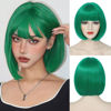 Picture of YBYMCAI Green Bob Wig With Bangs Short Dark Green Bob Wigs For Women Straight Bob Bangs Wig 10 Inch Heat Resistant Synthetic Hair Natural Looking For Daily Party Use