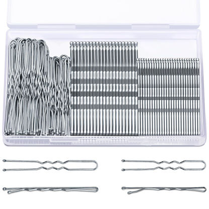 Picture of TsMADDTs Hair Pins Kits, 200PCS Silver Bobby U Shaped Pins for Women Hair Styling, Buns with Plastic Box, 2.4IN & 2IN