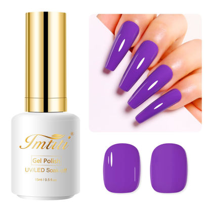 Picture of Imtiti Purple Gel Nail Polish, 0.5 Fl Oz Deep Purple Gel Polish Soak Off LED UV Nail Gel Polish Spring Summer Gel Nail Polish DIY Nail Art Starter Manicure Salon Gel Nail Kit