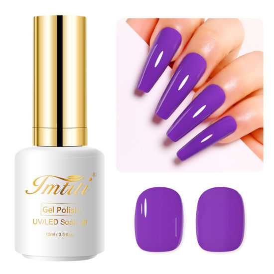 Picture of Imtiti Purple Gel Nail Polish, 0.5 Fl Oz Deep Purple Gel Polish Soak Off LED UV Nail Gel Polish Spring Summer Gel Nail Polish DIY Nail Art Starter Manicure Salon Gel Nail Kit