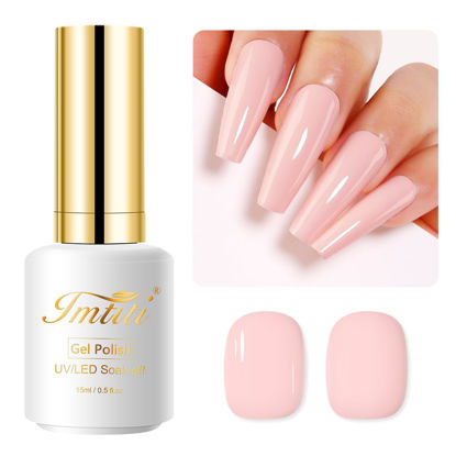 Picture of Imtiti Nude Gel Nail Polish, 0.5 Fl Oz Nude Pink Gel Polish Soak Off LED UV Nail Gel Polish Spring Summer Gel Nail Polish DIY Nail Art Starter Manicure Salon Gel Nail Kit