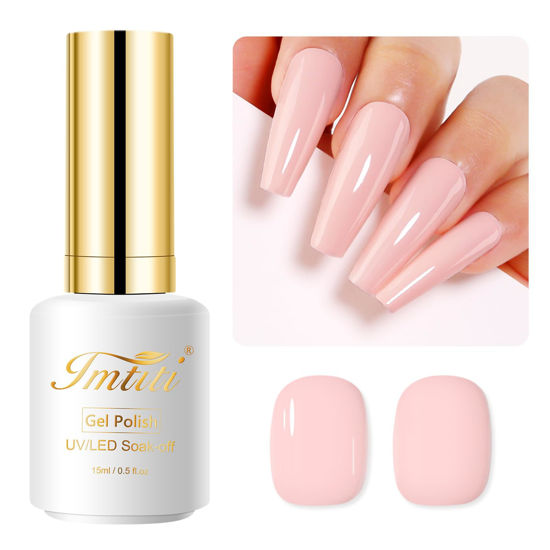 Picture of Imtiti Nude Gel Nail Polish, 0.5 Fl Oz Nude Pink Gel Polish Soak Off LED UV Nail Gel Polish Spring Summer Gel Nail Polish DIY Nail Art Starter Manicure Salon Gel Nail Kit