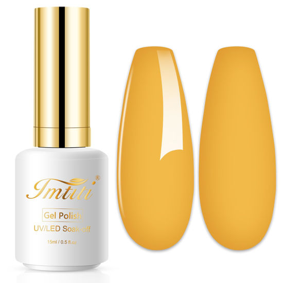 Picture of Imtiti Gel Nail Polish, 0.5 Fl Oz Warm Yellow Gel Polish Soak Off LED UV Nail Gel Polish Autumn Winter Nail Polish DIY Nail Art Manicure Salon Gel Nail Kit for Women Girls