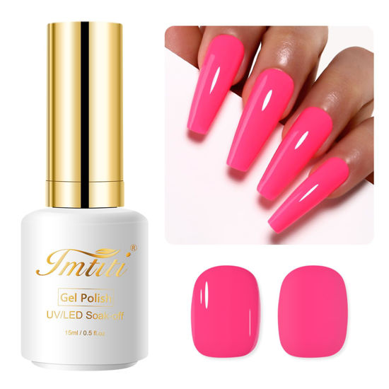 Picture of Imtiti Pink Gel Nail Polish, 0.5 Fl Oz Neon Pink Gel Polish Soak Off LED UV Nail Gel Polish Spring Summer Gel Nail Polish DIY Nail Art Starter Manicure Salon Gel Nail Kit