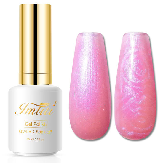 Picture of Imtiti Pearl Gel Nail Polish,0.5 Fl Oz Hot Pink Glitter Drawing Gel Polish Shell Thread Shimmer Mermaid Nail Gel Polish Soak Off UV LED for Home DIY Nail Art Manicure Salon