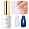 Picture of Imtiti Pearl Gel Nail Polish, 0.5 Fl Oz Blue Transparent Shell Shimmer Nail Gel Polish Mermaid Nail Drawing Gel Polish Iridescent Pearlescent Spring Summer Nail Polish Soak Off Led UV