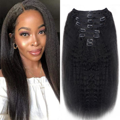Picture of Mihugass Clip in Hair Extensions Real Human Hair Clip Ins 100% Unprocessed Brazilian Virgin Hair Clip Ins Kinky Straight Hair Clip ins for Women 8pcs with 18 Clips 120g Per Set (20inch)