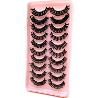 Picture of 10Pairs 3d Russian Strip Lashes, D Curl Lash Strips, 15mm Strip Lashes that Look Like Extensions, Natural False Lashes Mink, Wispy Fake Lashes（D Curl mix 10paris)