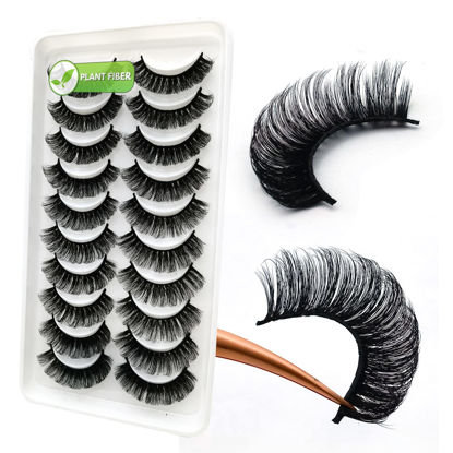 Picture of 3d Plant Fibre Russian Strip Lashes, D Curl Lash Strips, Natural False Lashes Mink, Wispy Fake Lashes, D Curl Strip Lashes, Natural Wispies Mink Eyelashes, Faux Mink Eyelashes Natural Look (DC08)