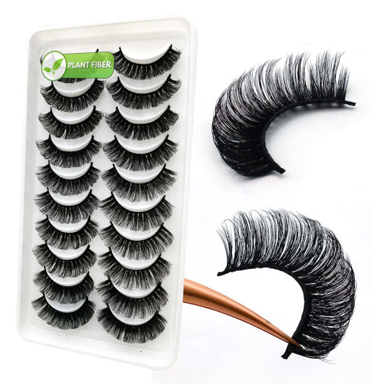 Picture of 3d Plant Fibre Russian Strip Lashes, D Curl Lash Strips, Natural False Lashes Mink, Wispy Fake Lashes, D Curl Strip Lashes, Natural Wispies Mink Eyelashes, Faux Mink Eyelashes Natural Look (DC08)