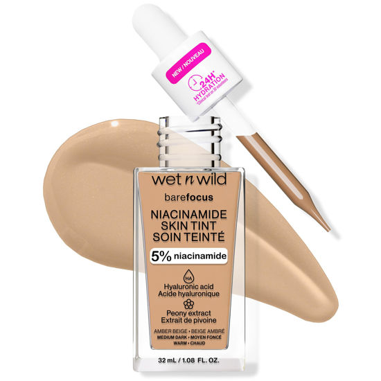 Picture of wet n wild Bare Focus Skin Tint, 5% Niacinamide Enriched, Buildable Sheer Lightweight Coverage, Natural Radiant Finish, Hyaluronic & Vitamin Hydration Boost, Cruelty-Free & Vegan - Amber Beige