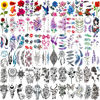 Picture of 72 Sheets Temporary Tattoos for Women and Girls, Flower / Butterfly Temporary Tattoo, Fake Black Tiny Body Art Sticker