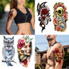 Picture of 80 Sheets Temporary Tattoos Stickers, Fake Body Arm Chest Shoulder Tattoos for Men and Women, Halloween Temporary Tattoos Black Fake Skull Skeleton Tattoos for Halloween Cosplay