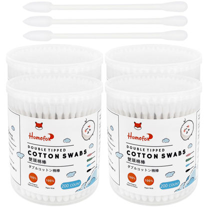 Picture of HOMEFOX Cotton Swabs Precision Pointed - 800 Count Pointy Organic Cotton Buds Double Side Tightly Wrapped Cotton Tips Paper Stick Soft Gentle Lint-Free Cruelty-Free, Pointy & Round (White)