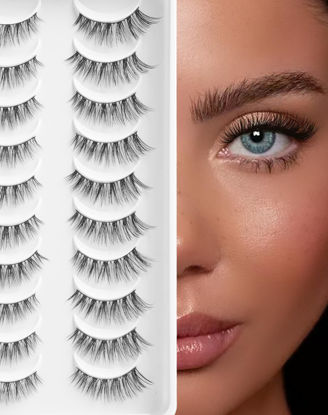 Picture of Fake Eyelashes Natural Lashes False Lashes Pack Fake Lashes Mink Lashes Fluffy Natural Eyelashes 10 Pairs 14mm White Rose