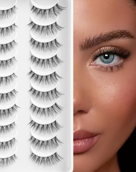 Picture of Fake Eyelashes Natural Lashes False Lashes Pack Fake Lashes Mink Lashes Fluffy Natural Eyelashes 10 Pairs 14mm White Rose