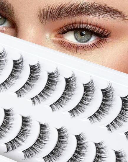 Picture of False Lashes Natural Lashes Wispy False Eyelashes Natural Eyelashes Fake Eyelashes Fake Lashes Pack 10 Pairs 12mm Calla Lily