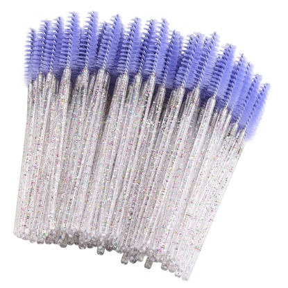 Picture of BTYMS 200 Pcs Disposable Mascara Wands Lash Applicator Brush Brow Spoolies for Eyelash Extension with Crystal Handle Purple
