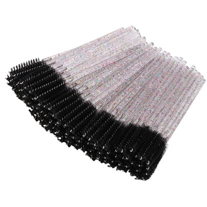 Picture of BTYMS 100 Pieces Eyelash Mascara Brushes Disposable Lash Wands Makeup Applicators Eyebrow Spoolies Brush for Eyelash Extensions - Black