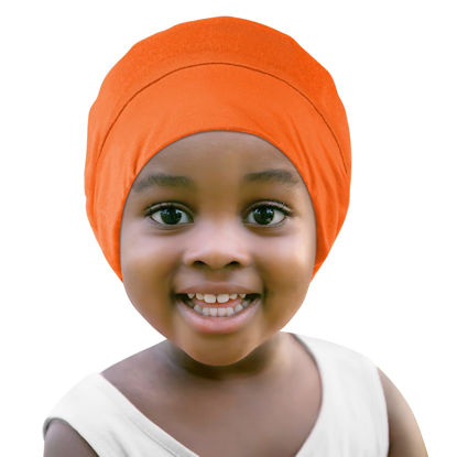 Picture of Fittia Toddler Silk Satin Bonnet, Silk Sleep Cap for Kid Childs, Adjustable Beanie for Boys&Girls Curly Hair Sleeping Orange